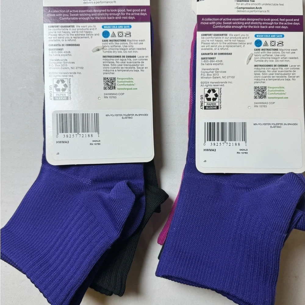 2 Hanes Moves Women Ankle Sock, 3-Pack, Fits Shoe Size 5-9